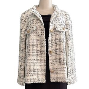 SHEIN Black and White Boucle Jacket Cape Cardigan Plus Size 1X